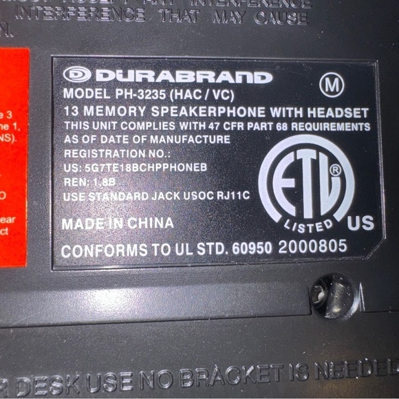 DURABRAND PH 3235 13 Memory Speakerphone Flash Redial Pause Cord Desk Telephone - Picture 7 of 16